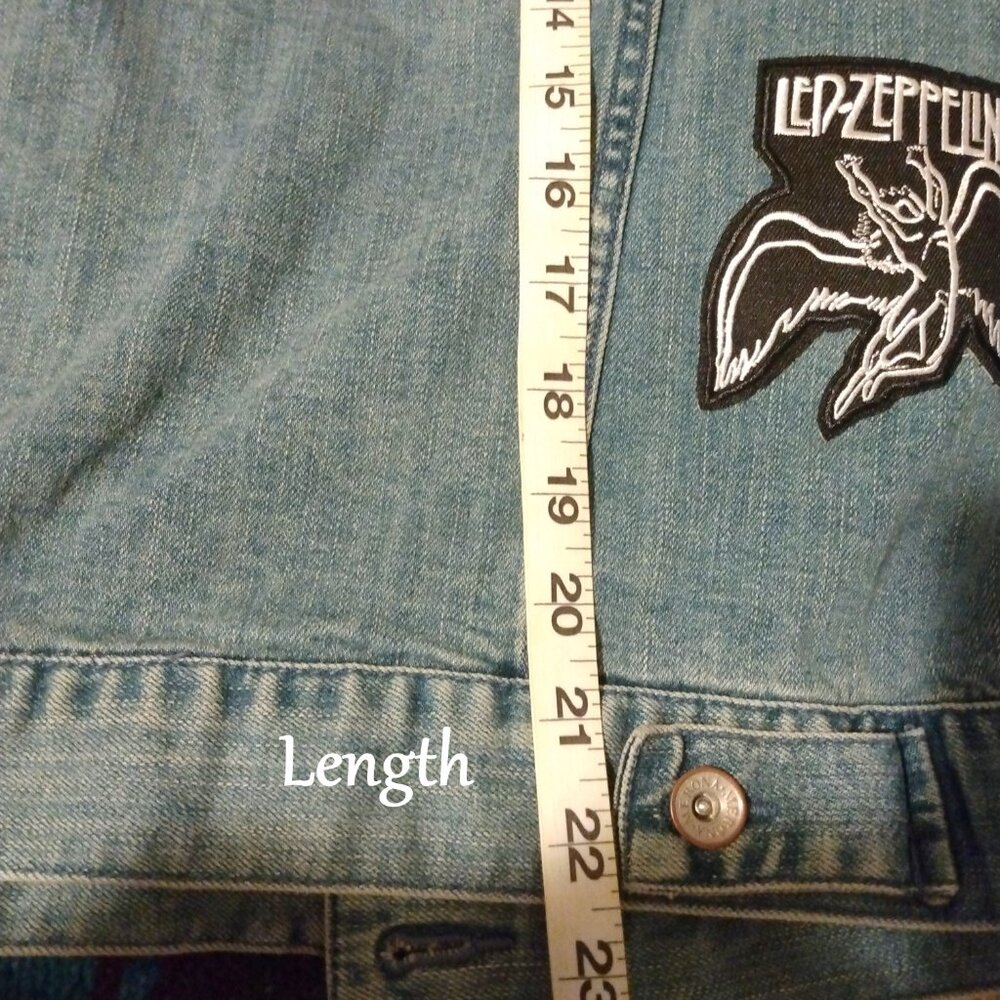 Upcycled Denim Jean Jacket XL Boho Rocker Patches Artsy Festival Mixed Media - Picture 14 of 15